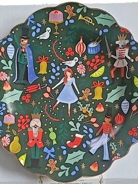 New Rifle Paper Co. Nutcracker Plate– Dark Green Storybook Holiday Dessert Plate
